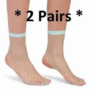 NEW (2) Pairs Free People Sugar Sugar Fishnet Ankle Socks Anklet Mint One Size